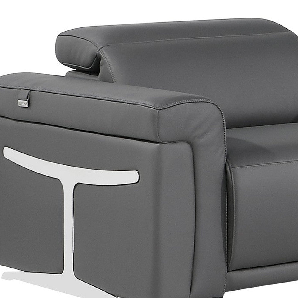 Gray Italian Leather Modular L Shaped Eight Piece Corner Sectional With Console-4