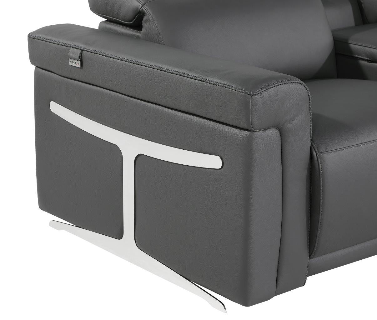 Gray Italian Leather Modular L Shaped Eight Piece Corner Sectional With Console-3