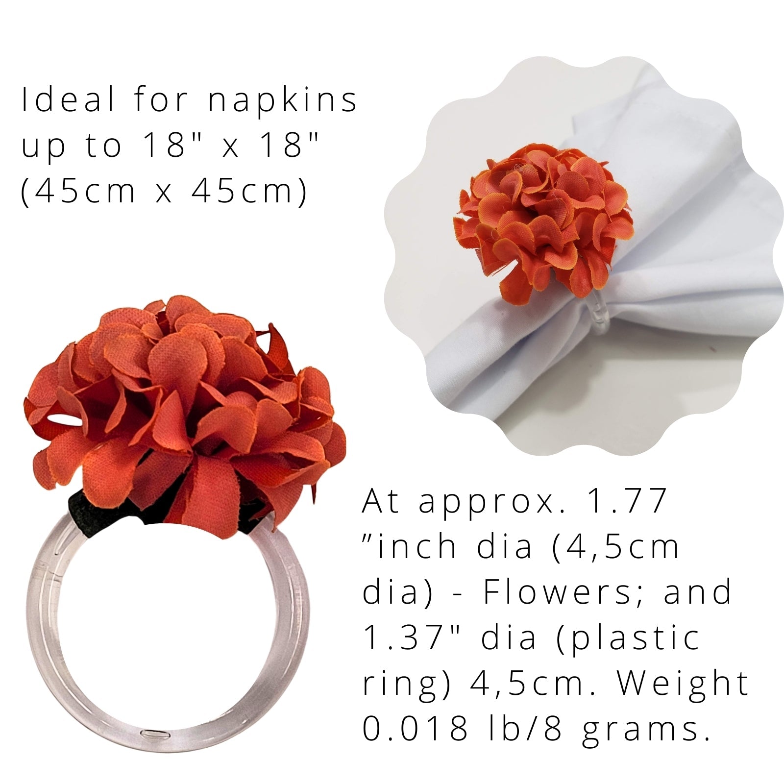 Charlo's Set of 4 Off White Flower Chrysanthemum Charm Napkin Rings for dining table decor-3
