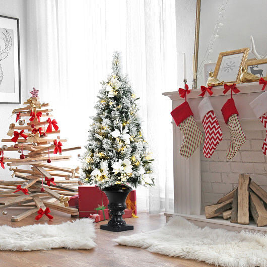 4 Feet Pre-lit Snowy Christmas Entrance Tree with White Berries and Flowers-1