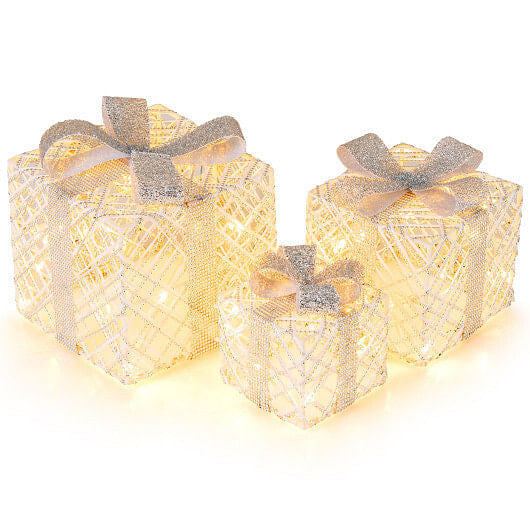 3 Pack Christmas Lighted Gift Box with 50 LED Lights and Detachable Bows-0