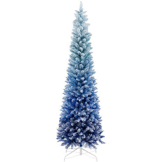 7 Feet Blue Gradient Snow Flocked Artificial Christmas Tree-Blue-0