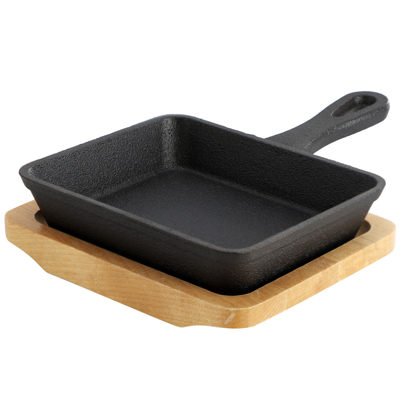 MegaChef Mini Cast Iron Square Pan with Wood Tray-0