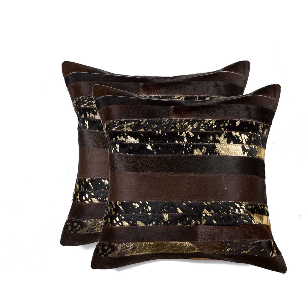 Set of Two 18" Chocolate Cowhide Throw Pillows-1