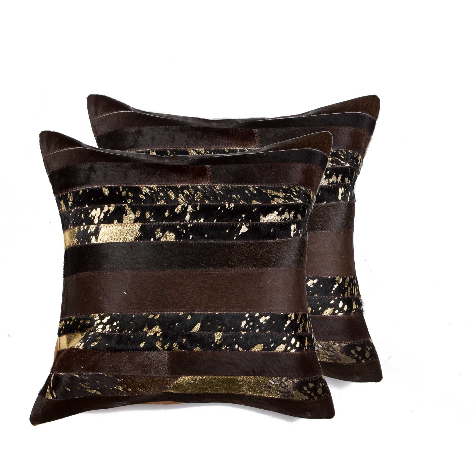 Set of Two 18" Chocolate Cowhide Throw Pillows-3