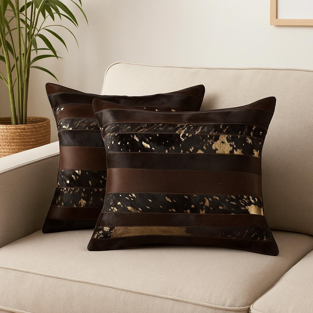 Set of Two 18" Chocolate Cowhide Throw Pillows-0