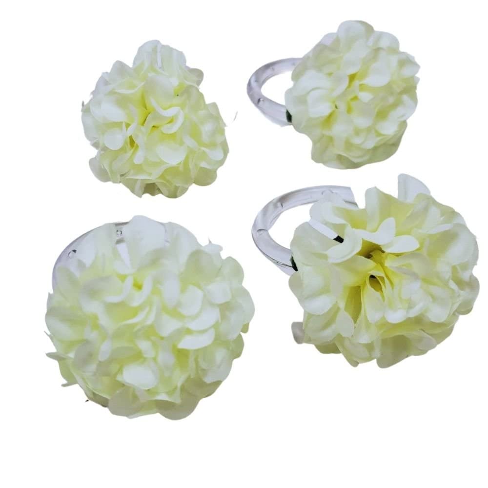 Charlo's Set of 4 Off White Flower Chrysanthemum Charm Napkin Rings for dining table decor-2