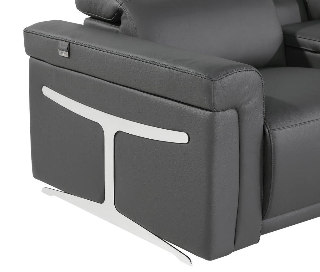 Gray Italian Leather Modular L Shaped Eight Piece Corner Sectional With Console-3