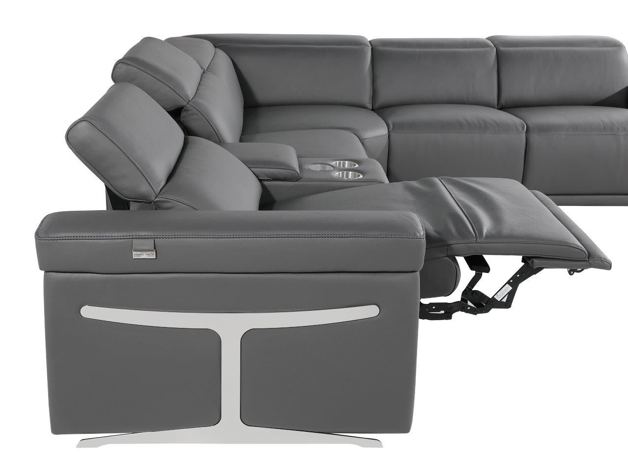 Gray Italian Leather Modular L Shaped Eight Piece Corner Sectional With Console-2