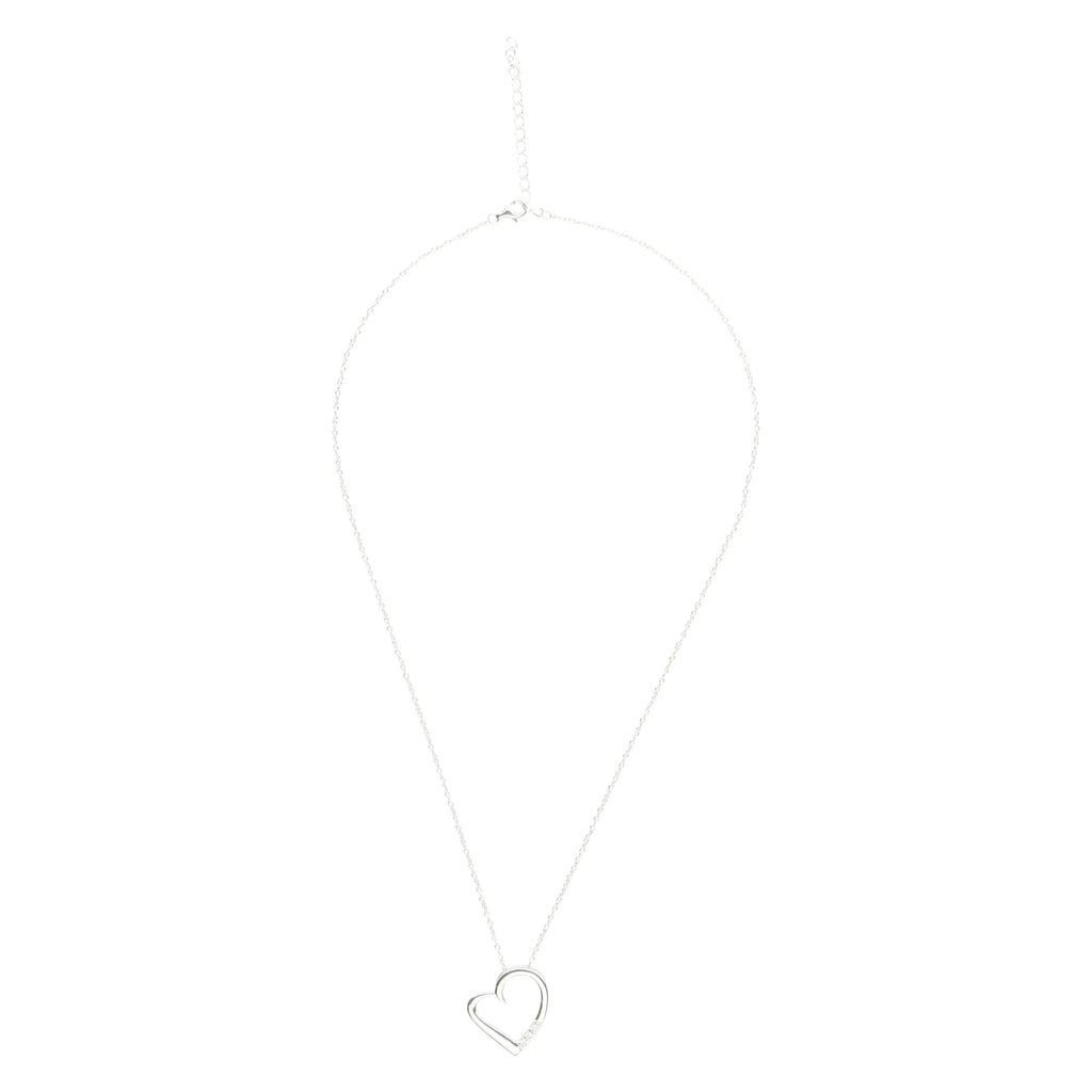 14K Silver Plated Necklace Love Heart Pave Pendant Necklace