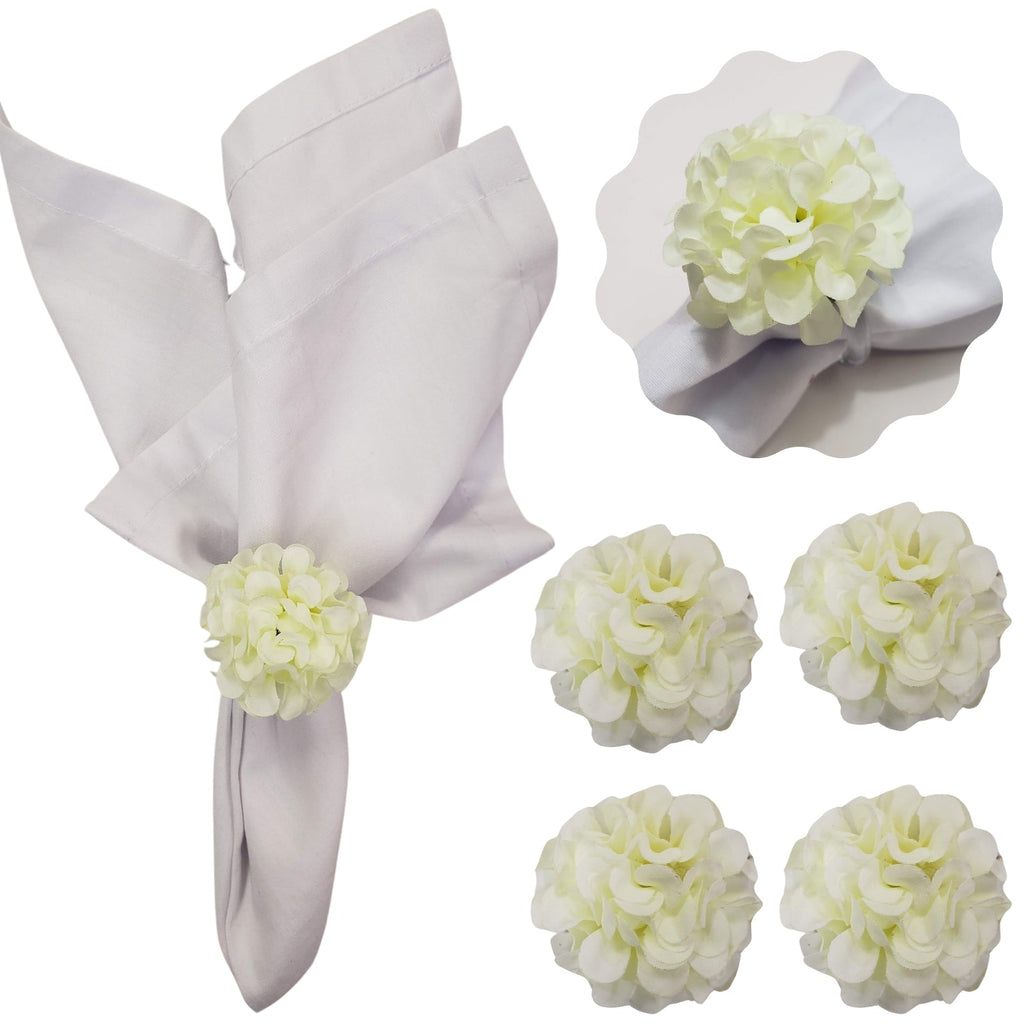 Charlo's Set of 4 Off White Flower Chrysanthemum Charm Napkin Rings for dining table decor-0