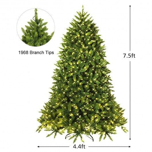 7.5 Feet Artificial Fir Christmas Tree with LED Lights and 1968 Branch Tips-4