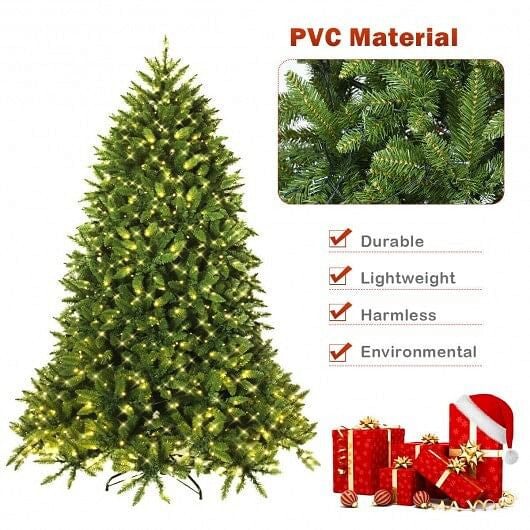 7.5 Feet Artificial Fir Christmas Tree with LED Lights and 1968 Branch Tips-2