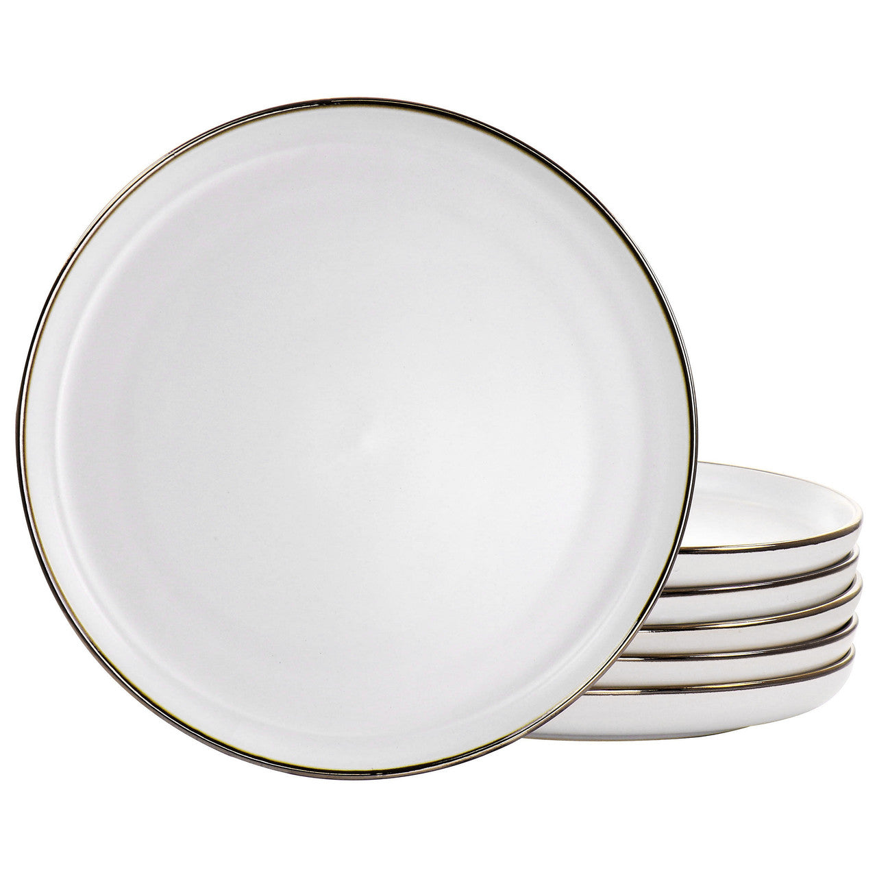 Elama Arthur 6 Piece Stoneware Dinner Plate Set in Matte White with Gold Rim-0