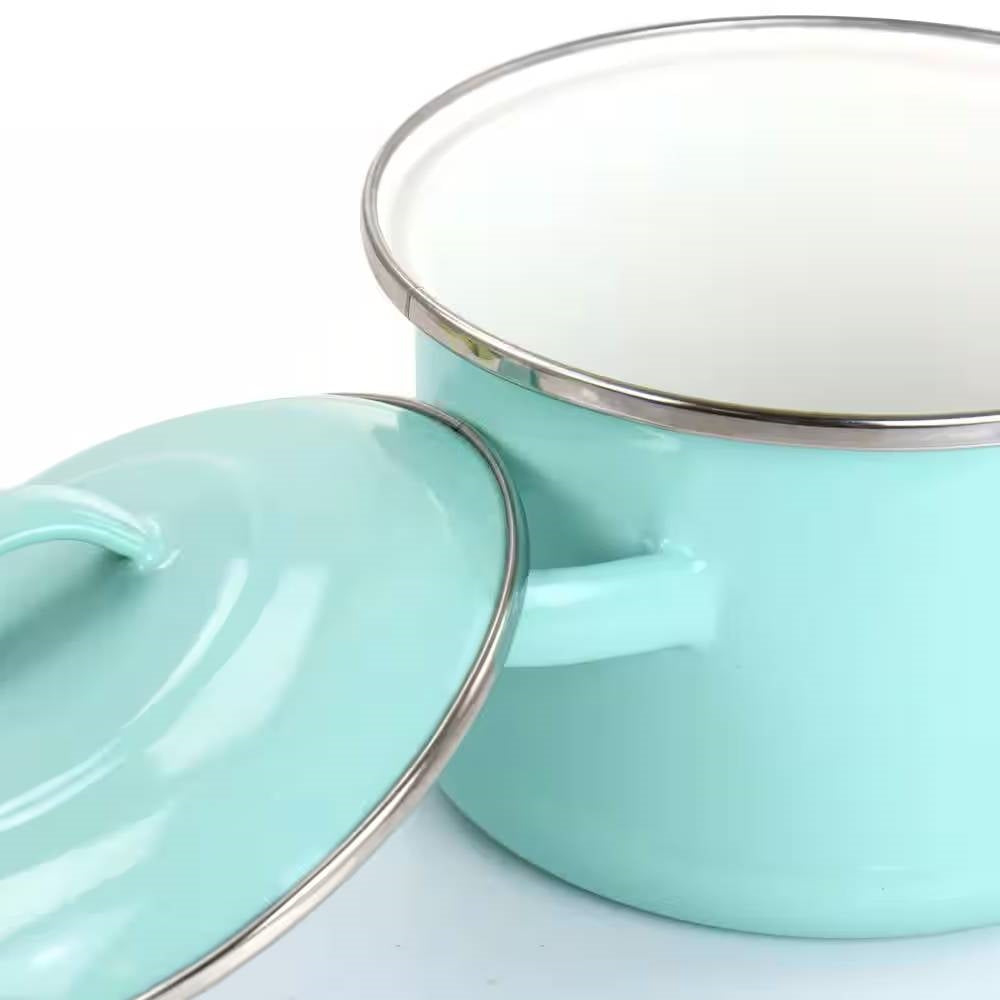 Small 1-Quart Turquoise Enameled Steel Dutch Oven with Lid-1