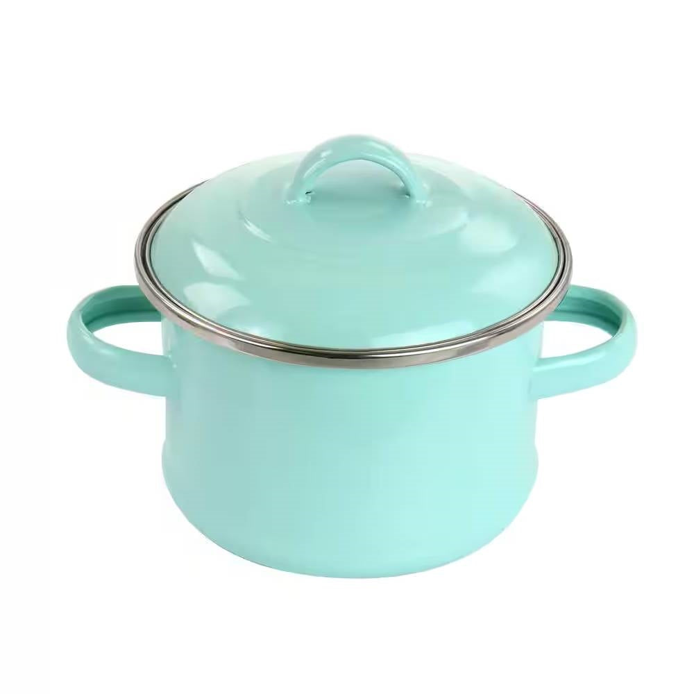 Small 1-Quart Turquoise Enameled Steel Dutch Oven with Lid-3