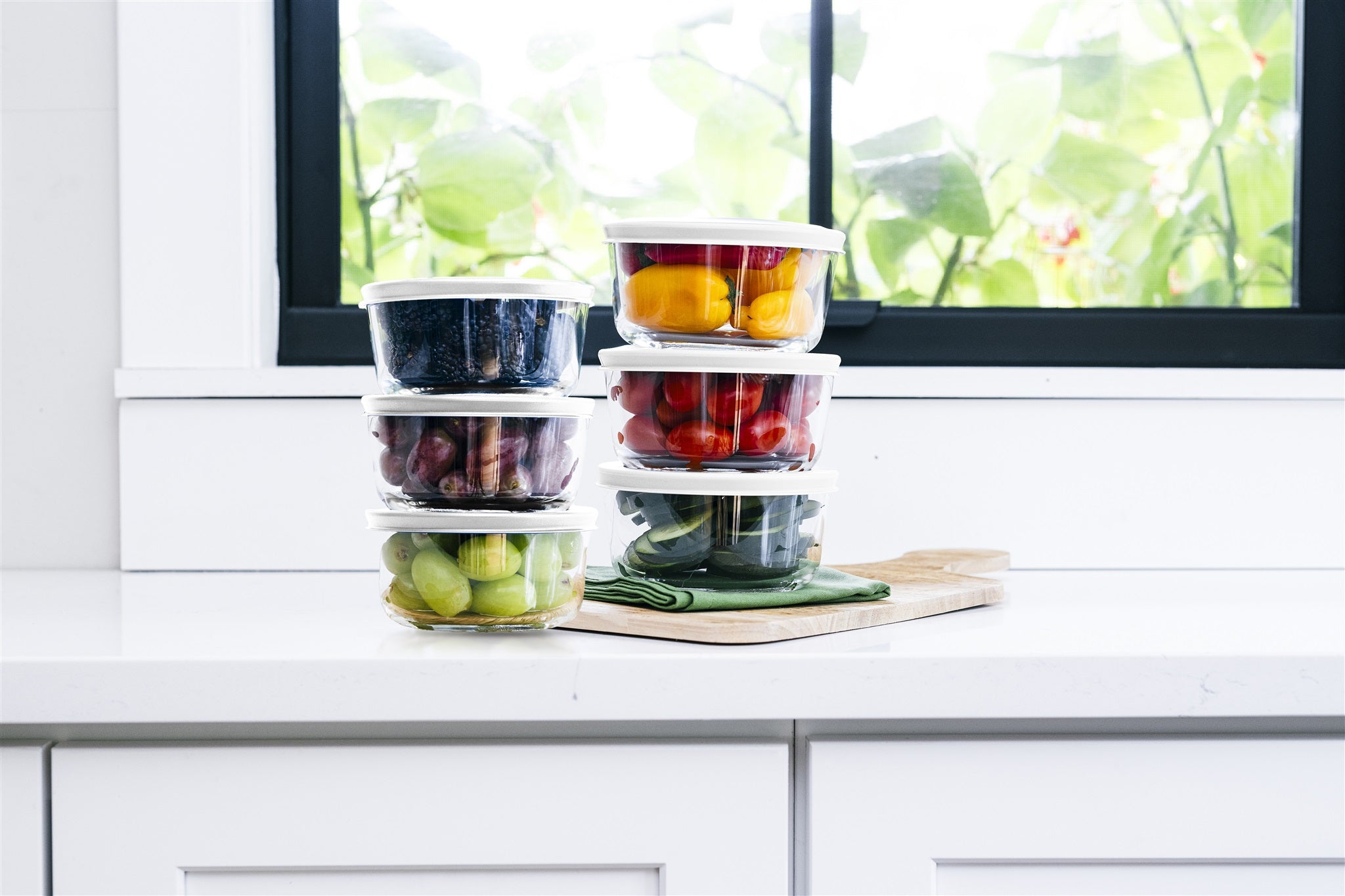 Glass Food Storage Containers - 12 Piece 2 Cup Set (6 Containers + 6 Lids), White-1