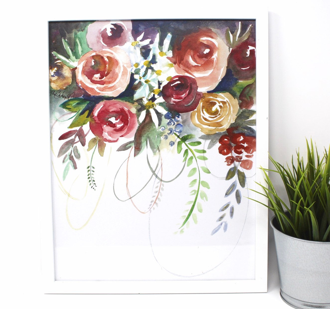 Fun Floral Art Print- 11x14 in, Watercolor painting, Simple Design, Home Decor